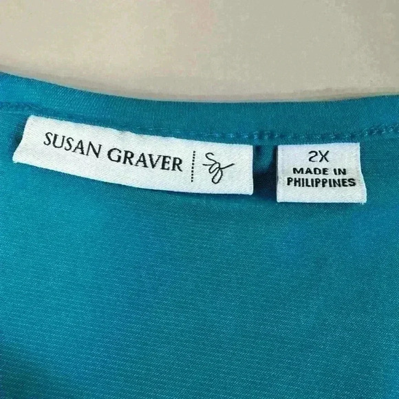 Susan Graver Liquid Knit Ruched Sleeve Tunic Teal Women’s 2X - Picture 3 of 11